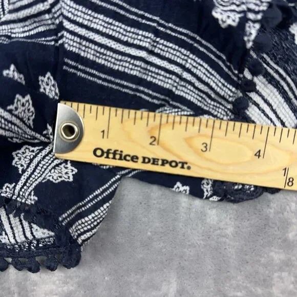 Three Dots Pull On Shorts Womens Sz M Navy Stripe Batik Smocked Waist Boho - Picture 8 of 8